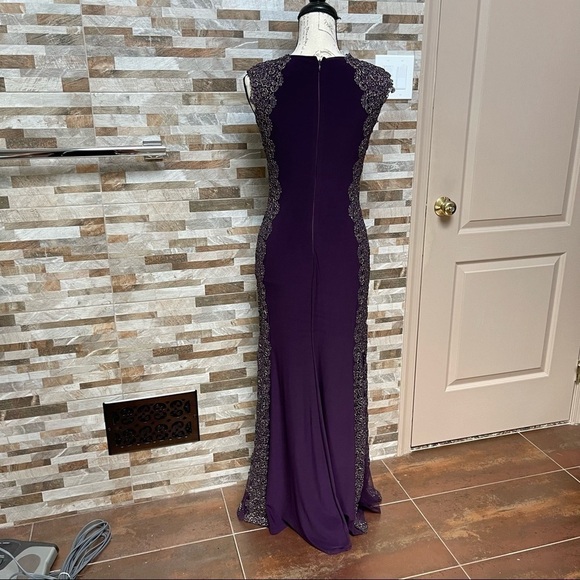 xscape Purple And Gold Crochet Lace Column Gown Formal Dress Sz 4 - Picture 9 of 17